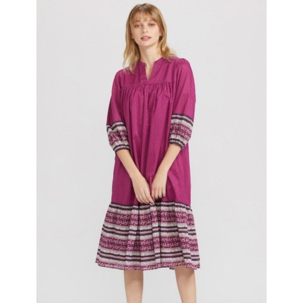 Anna Sui x Uniqlo Raspberry Purple Boho Peasant Midi Prairie Dress Size XS